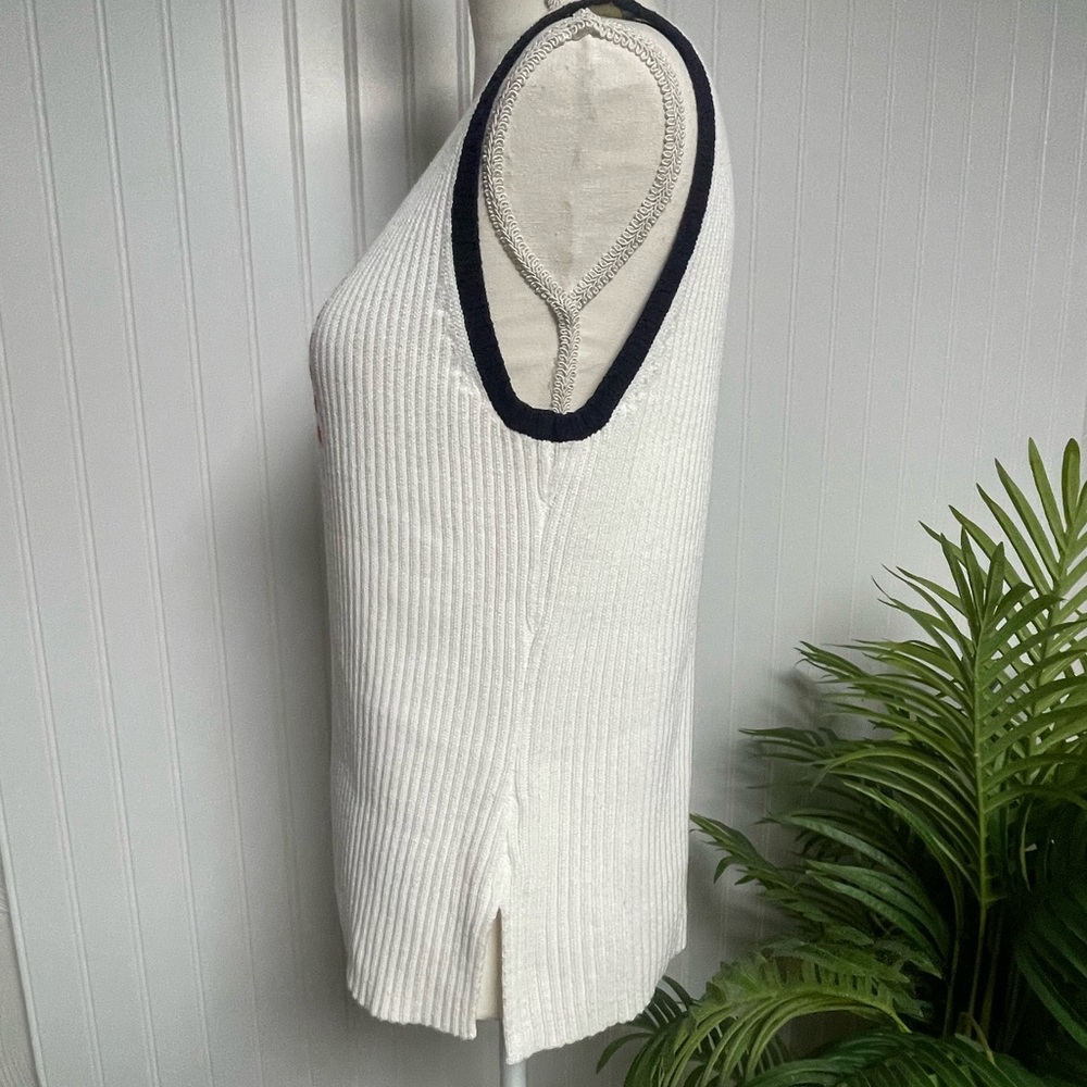 Ribbed Flag Tank Top - White with Navy Trim - Picture 4 of 7